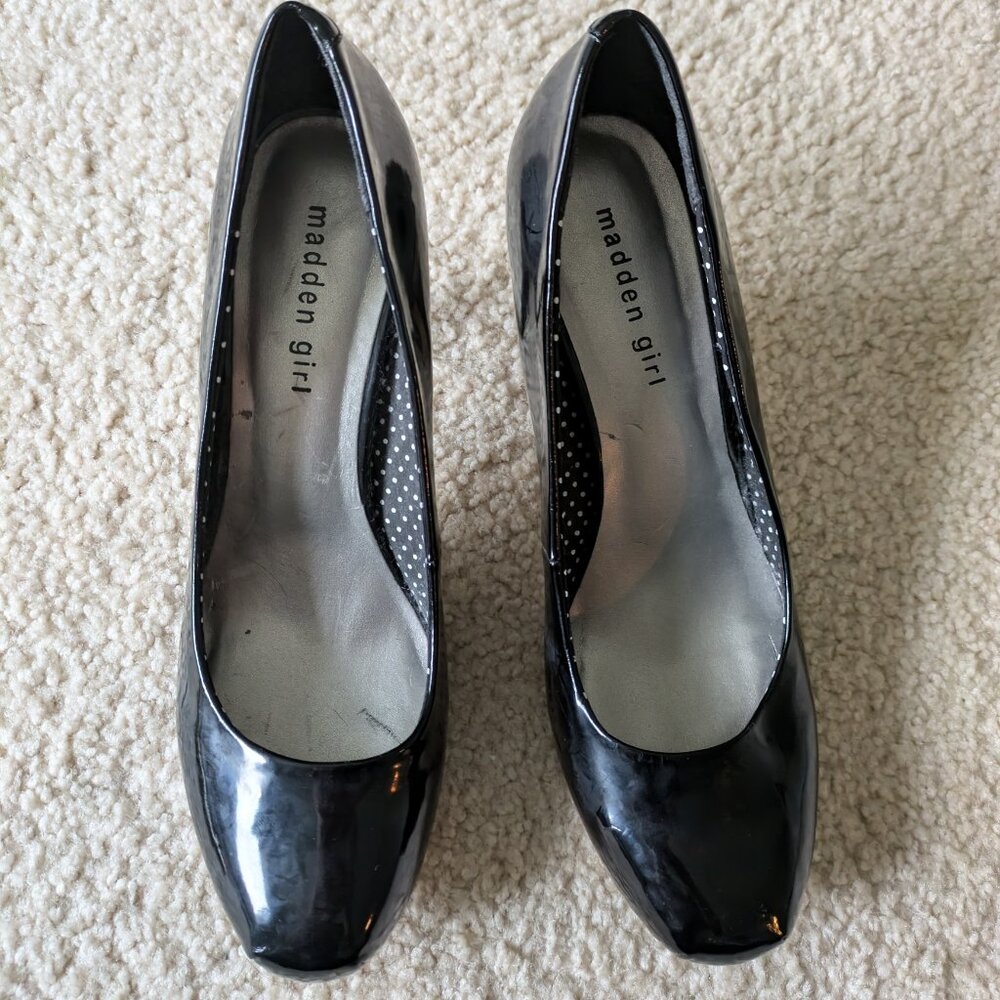 Black patent leather heels